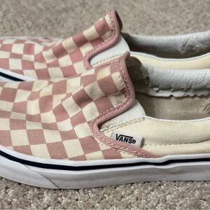 Vans Women’s Checkerboard Slip-On in Pink and Cream